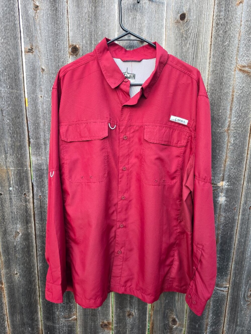 Habit Men's XL Long Sleeve Fishing Shirt UPF 40+ Hiking Red Performance Button F
